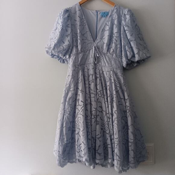 CeCe Blue Floral Lace Fit & Flare Dress 8 - Picture 3 of 11